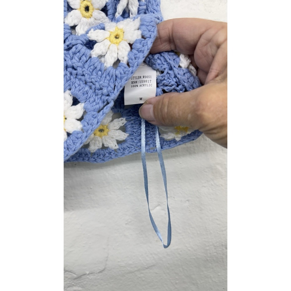 Crochet Granny Square Crop Daisy Top Sz M Tank Sleeveless Boho Hippie Colorful - Picture 4 of 8